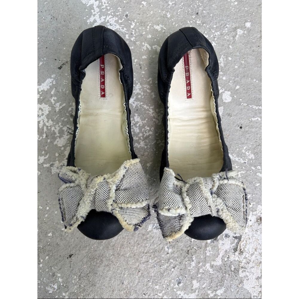 Prada leather with fabric bow ballet flats